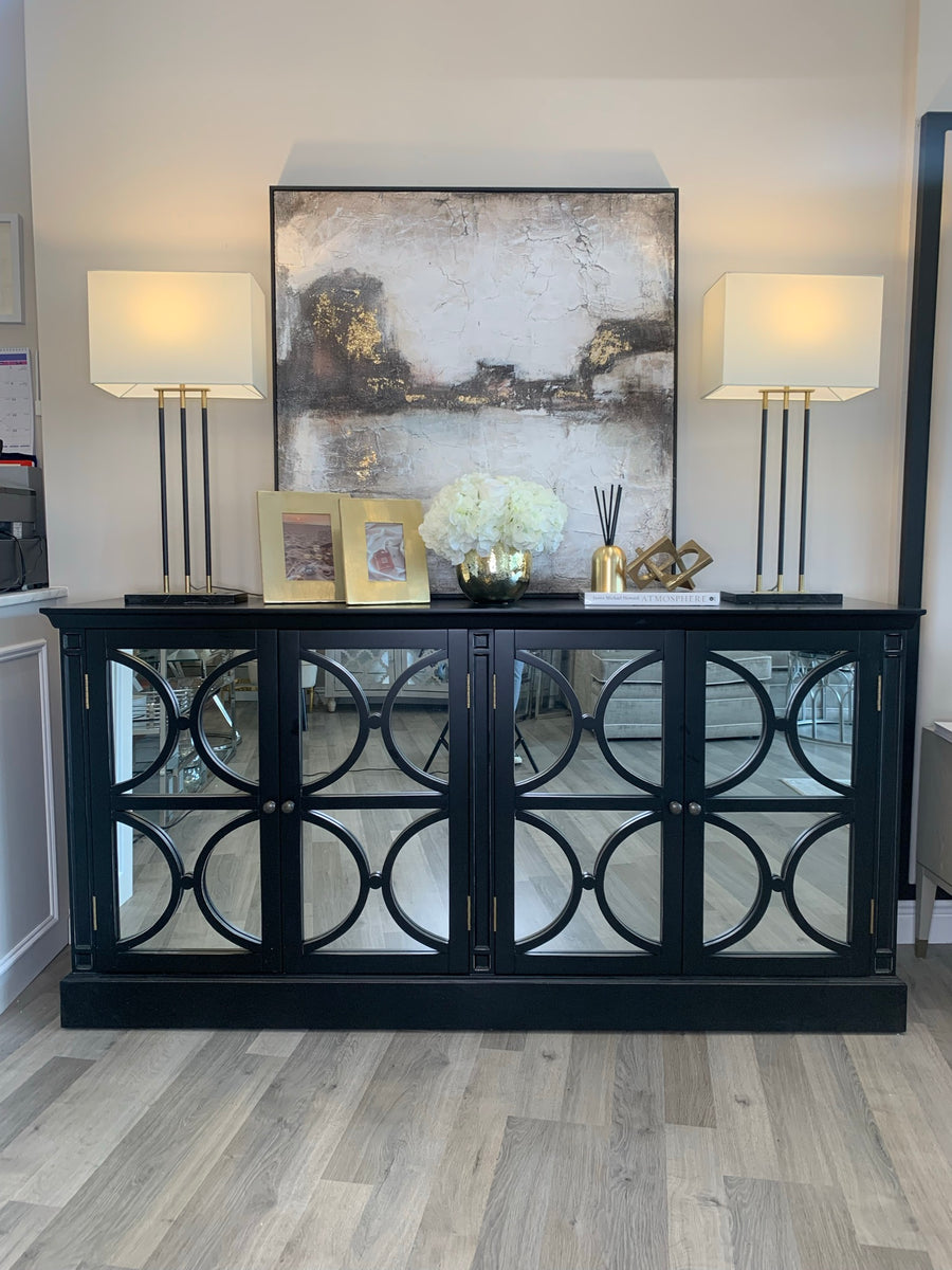 Belgravia black sideboard with mirror fretwork – Ellie's Finishing
