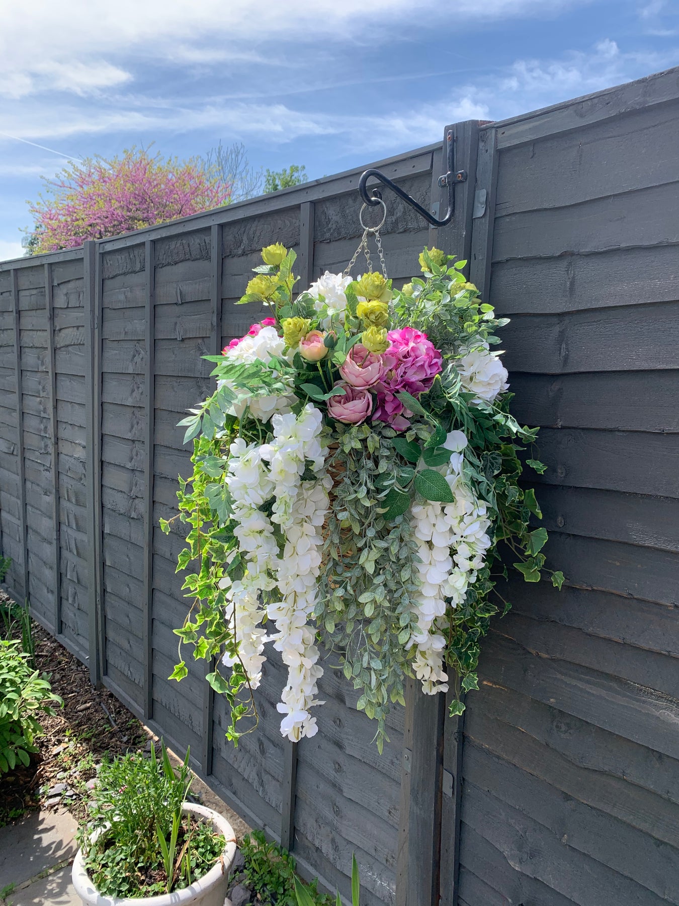 hanging basket with artificial trailing plant Diana- Artificial hanging basket – Ellie's Finishing Touches